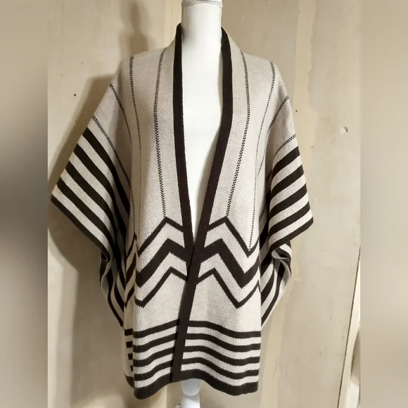 New York & Company Brown Chevron Open Front Sweater - Picture 7 of 11